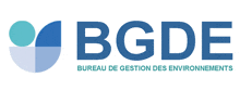 a blue and white logo for bgde bureau de gestion des environments