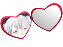 a heart shaped mirror with a girl 's face on it