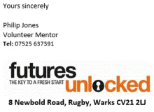 a logo for futures unlocked , the key to a fresh start , is shown .