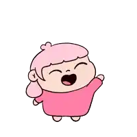 a cartoon drawing of a girl with pink hair and a pink sweater