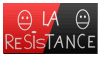 a red and black sign with a smiley face and the words `` la resistance '' .