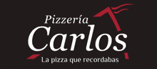 the logo for pizzeria carlos has a red arrow on it