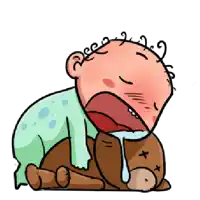 a cartoon of a baby laying on a teddy bear with his mouth open