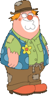 a cartoon character is dressed as a clown with a flower in his pocket