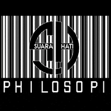 a black and white barcode with the words suara hati philosophi