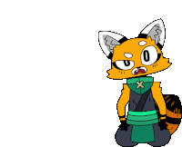 a cartoon drawing of a fox with a green belt around his waist