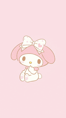 a cartoon bunny with a bow on its head is sitting on a pink background