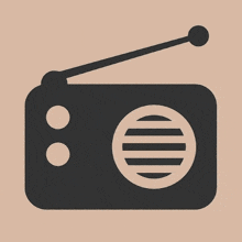 an icon of an old fashioned radio with two buttons and a speaker