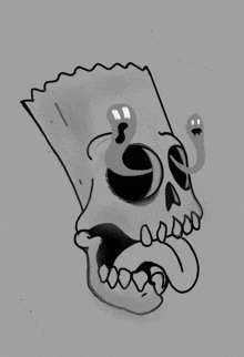 a black and white drawing of bart simpson 's skull with ghosts coming out of it