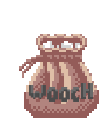 a pixel art drawing of a bag with the word wooch written on it .