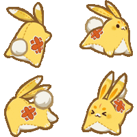 four yellow rabbits with flowers on their backs