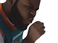 a man with a beard wearing a blue and orange shirt with the letter fl on it