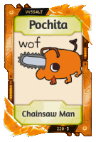 a card with a dog with a chainsaw on it