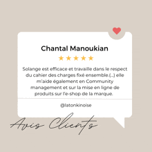 a speech bubble with the name chantal manoukian and five stars