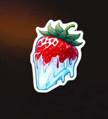 a sticker of a strawberry covered in icing