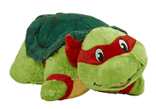 a stuffed teenage mutant ninja turtle with a green shell and red arms