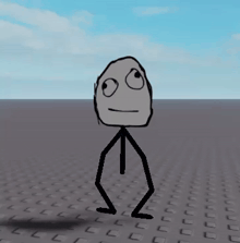 a stick figure with a funny face is standing on a tile floor