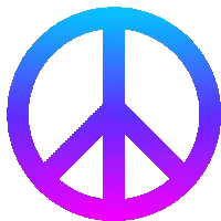 a peace sign that is blue and purple in color