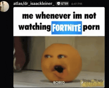 a picture of an orange with a face that says " bored "