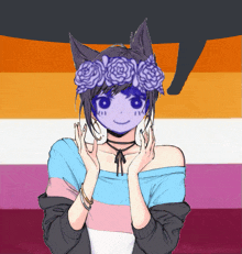 a drawing of a girl with a cat ear and a flower crown