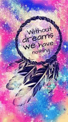 a dream catcher with a quote on it that says `` without dreams we have nothing ''