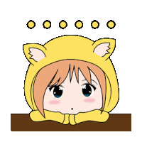 a cartoon of a girl wearing a yellow cat hood and ears