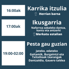 a blue and white flyer with the words karrika itzulia at the top