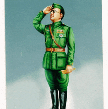 a man in a green military uniform salutes