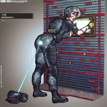 a cartoon drawing of a woman in a military uniform with a sticker that says +10 butt check zapped