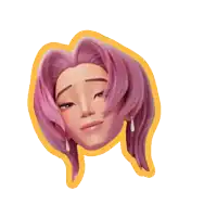 a sticker of a girl with pink hair and earrings on a white background