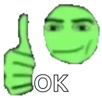a green smiley face with the word ok below it