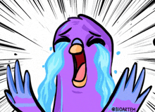 a cartoon of a purple bird crying with bioarteh written below it