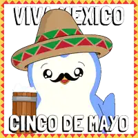 a penguin wearing a sombrero and a mustache is holding a barrel of beer