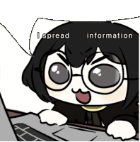 a cartoon character with glasses is typing on a laptop and says " i spread information " at the bottom