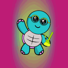 a cartoon of a turtle holding a bong