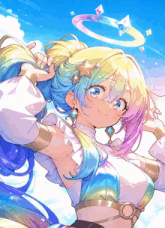 a girl with a halo around her head and a star on her hair