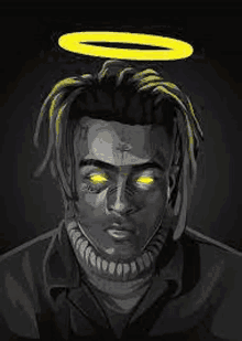 a drawing of a man with dreadlocks and a yellow halo around his head .