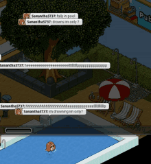 a screenshot of a video game shows a girl in a pool