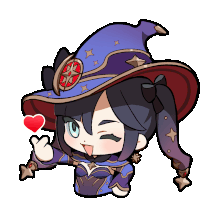 a cartoon drawing of a witch with a red heart in her hand