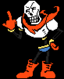 a pixel art drawing of papyrus from undertale giving a thumbs up