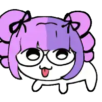 a drawing of a dog with purple hair and bows