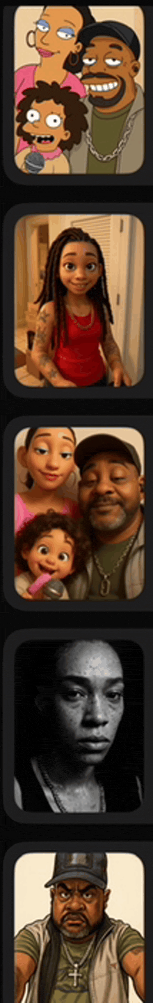 a collage of cartoon characters including a man and woman