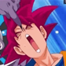 a close up of a cartoon character with red hair screaming while being attacked by a demon .