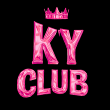 a pink ky club logo with a pink crown