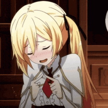 a blonde haired anime girl with a red tie