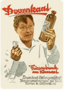 a poster of a man holding a bottle that says " friesendrank "