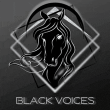 a black and white drawing of a horse and the words black voices