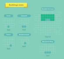 a diagram showing the different sizes of buildings in animal crossing new horizons