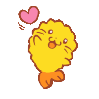 a cartoon drawing of a yellow animal with a pink heart behind it