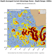 a map showing the depth average current advantage zones